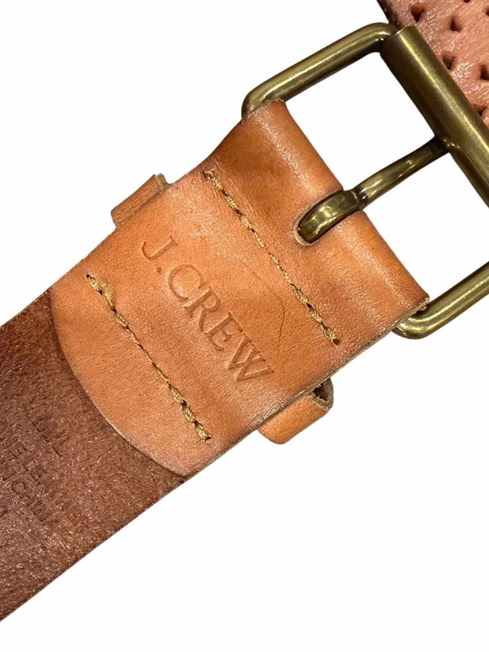 J.Crew 1.5” Leather Laser Cut Perforated Belt size M/L - Picture 3 of 4